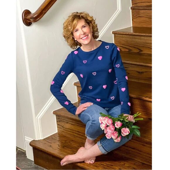 Lilly Pulitzer Rami Sweatshirt Pullover Top Heart Embroidered Cotton XS 279763 - Picture 4 of 10